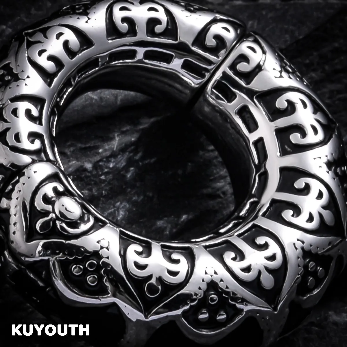 � KUYOUTH Vintage Edelstahl Muster Magnet Ohr Gewicht Ohrring Bahren Körperschmuck Piercing Expander 2PCS – Detail 9