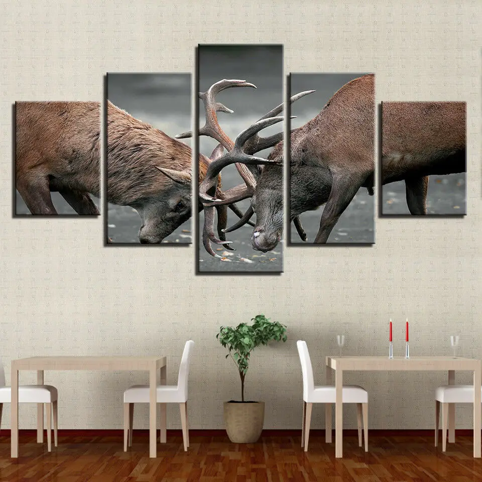 

No Framed Antler Deer Wild Animals 5Pcs Wall Art Print Canvas Poster Pictures Paintings Home Decor for Living Room Decoration