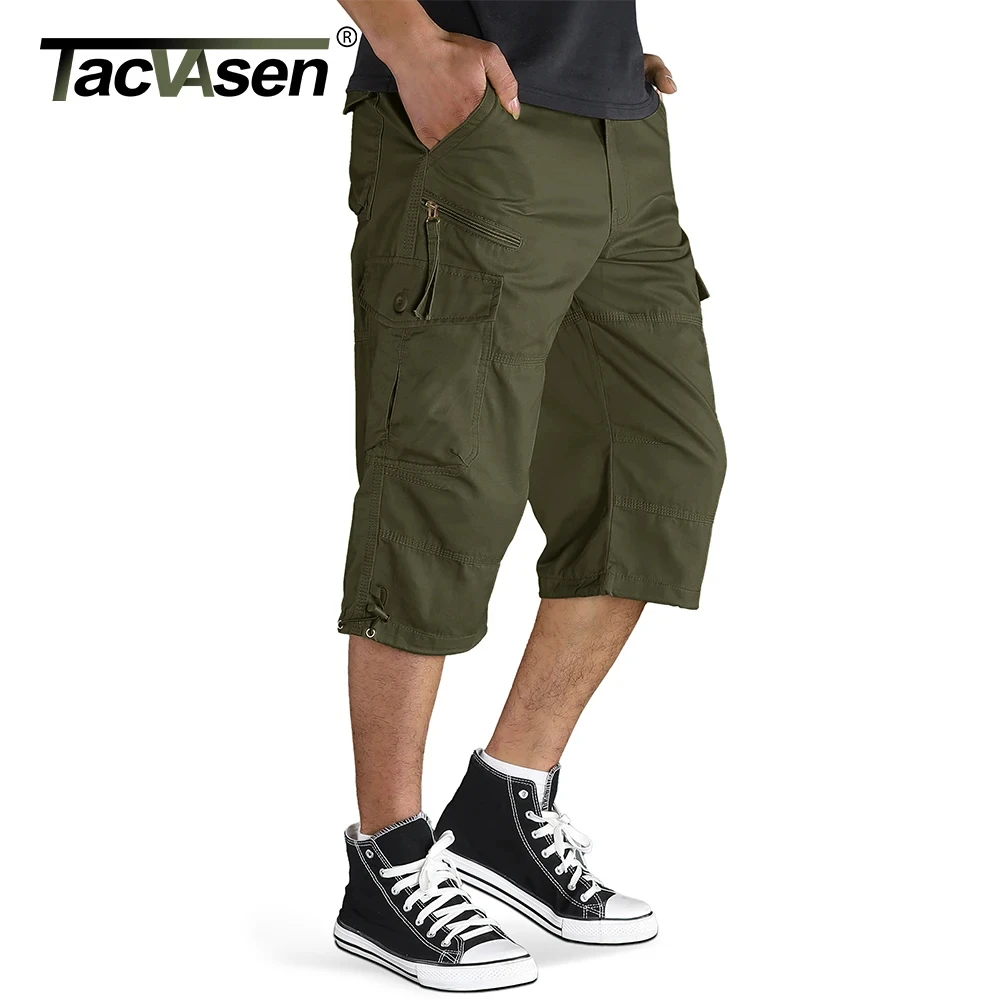 Straight Leg Pocket Solid Cargo Shorts Straight Leg, Men's Cotton Loose Zip Fishing Running Summer Mens Clothing Casual Pants For Outdoor