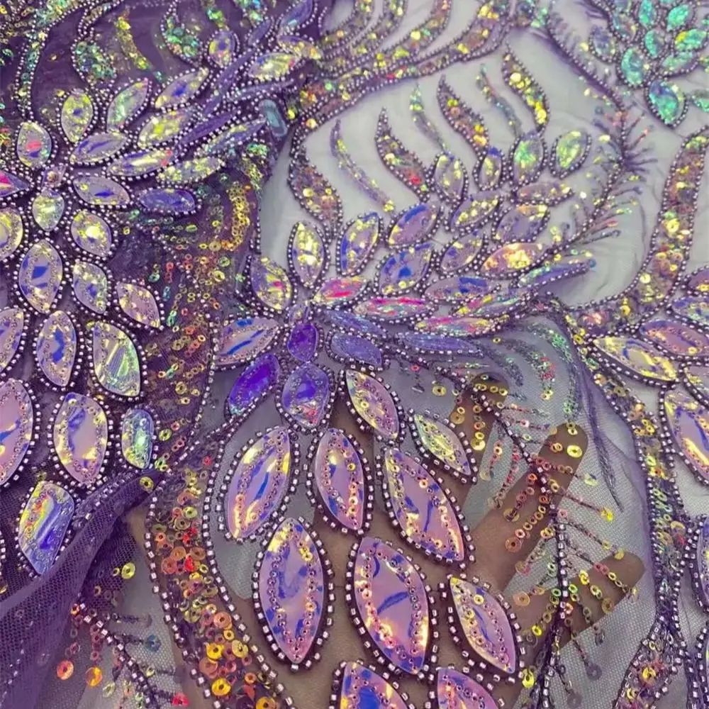 Lace Fabric African Heavy Bead Lace Fabric High Quality Nigerian Sequins French Tulle Fabric Material For Wedding Party