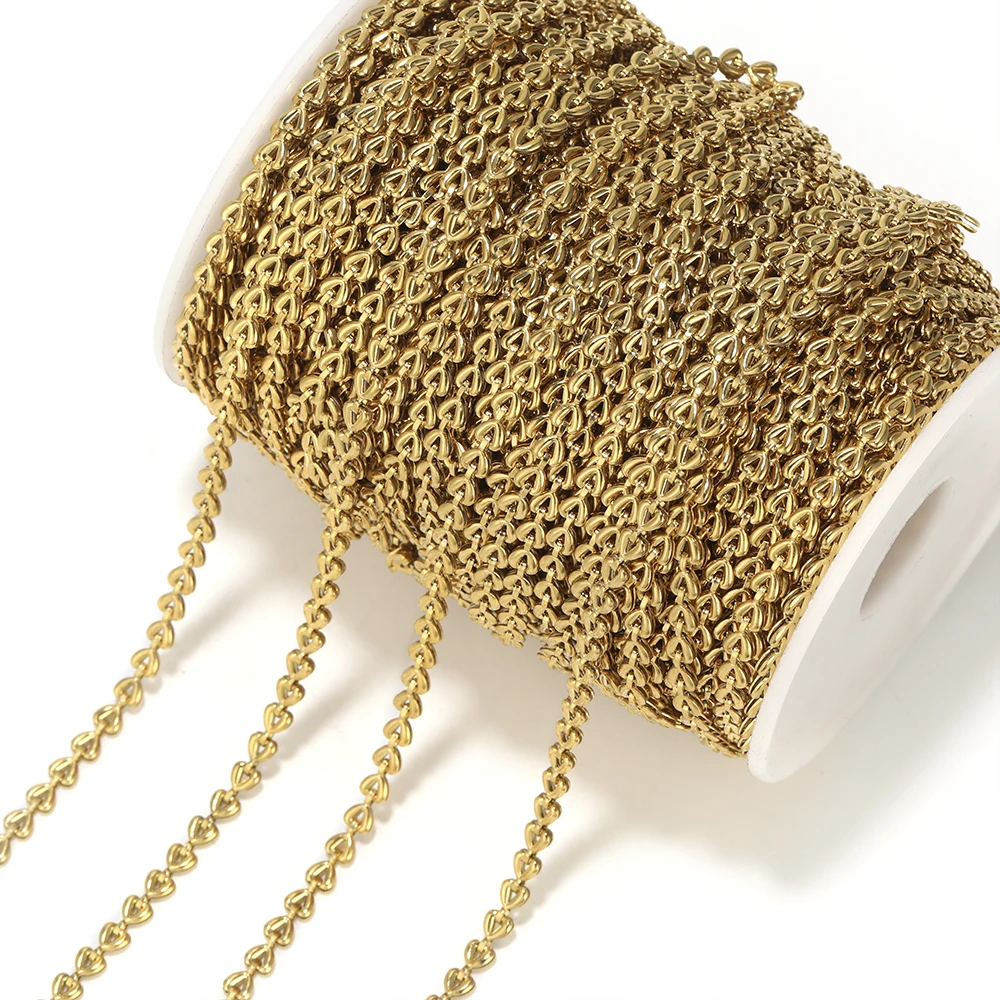 1 Meter Edelstahl Breite 4 mm Gold Liebe Herz Rollo Kette Ketten für Schmuckherstellung Zubehör DIY Halskette Armband Bulk – Detail 1