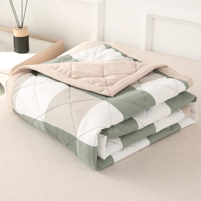 Plaid Summer Quilt Washed Cotton Air Condition Thin Comforter Blanket Bedspread for Single Double Queen King Bed Coverlet summer quilt