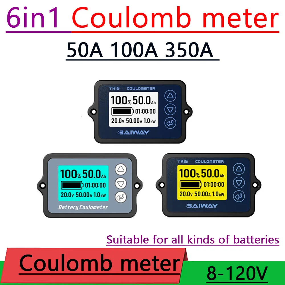 

50A 100A 350A Coulomb meter Battery Capacity Tester Lead Acid Lithium LiFePO4 power display FOR RV storage electric vehicle Car