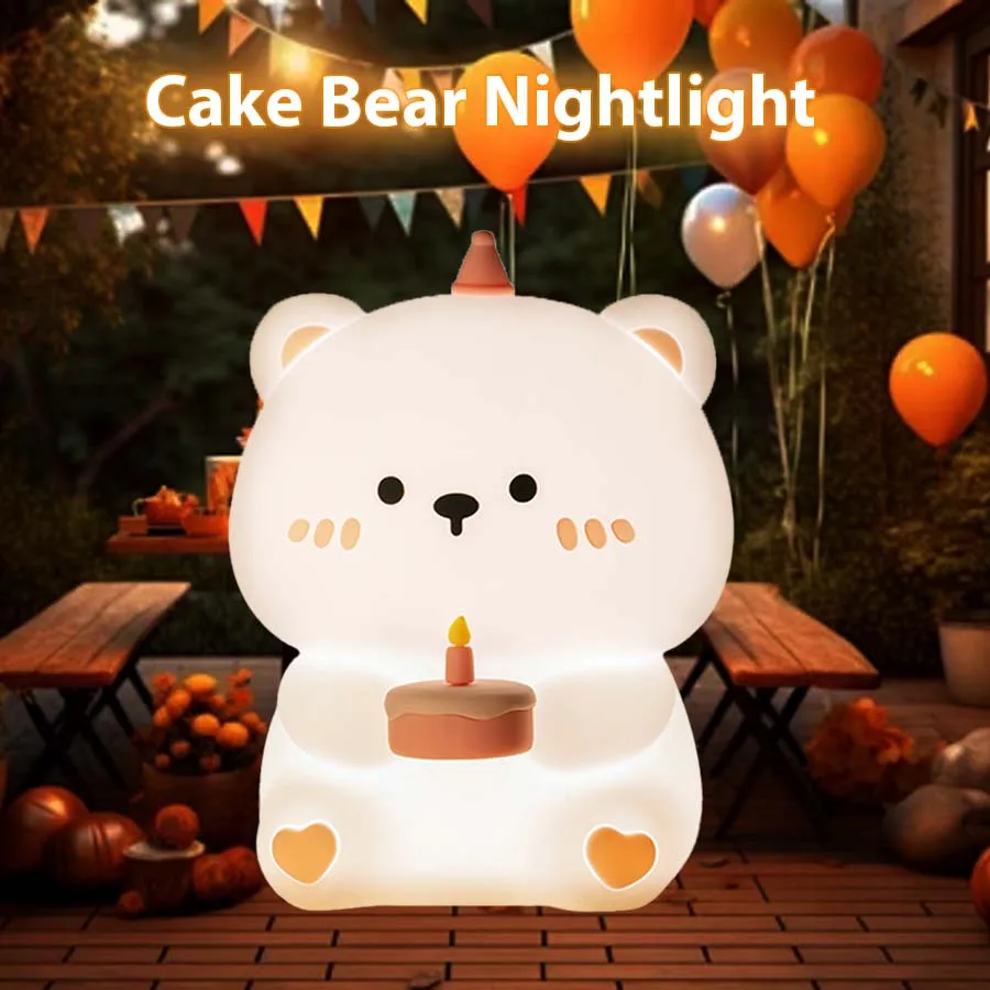 귀여운 곰 야간 조명 LED 램프, 방 장식, 침실 침대 옆 테이블, 어린이 휴일 생일 선물, 충전식 실리콘 무드 라이트