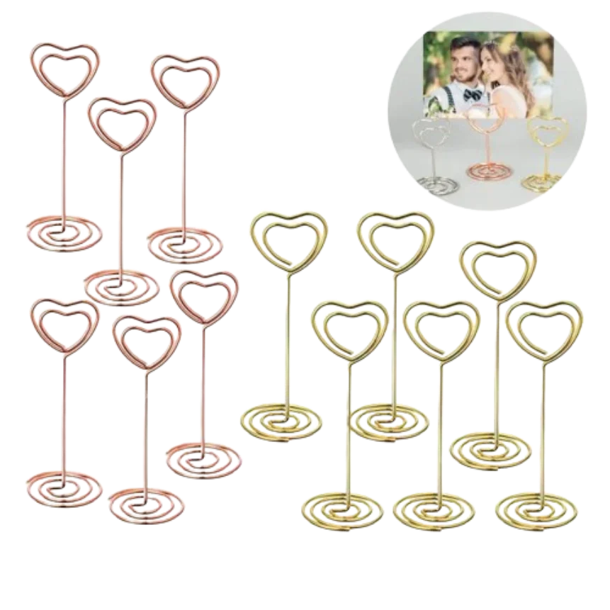 Place Card Clamps Stand Metallic Heart Shape Photos Clips Paper Clamp Table Numbers Holder Desktop Decoration 5PCS