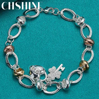CHSHINE 925 Sterling Silver Heart Lock Clover Flower Charm Zircon Pendant Bracelet For Women Wedding Engagement Jewelry