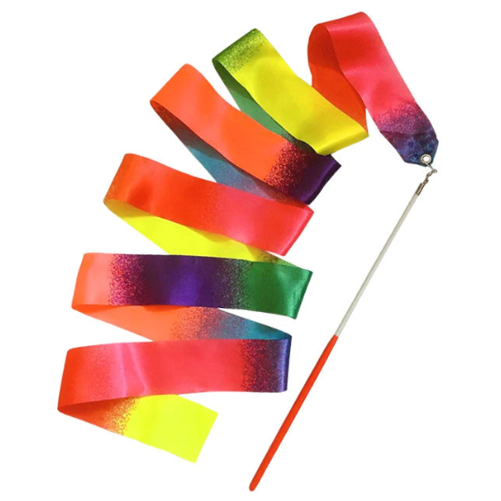 2m Gymnastics Colored Ribbons Gradient Colorful Gym Ribbons Metal Eyelet Rhythmic Gymnastics for Holiday Decorations