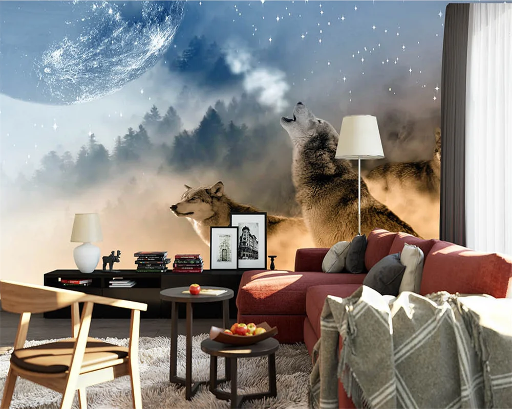beibehang Custom papier peint modern new bedroom living room moisture-proof European oil painting wolf TV background wallpaper