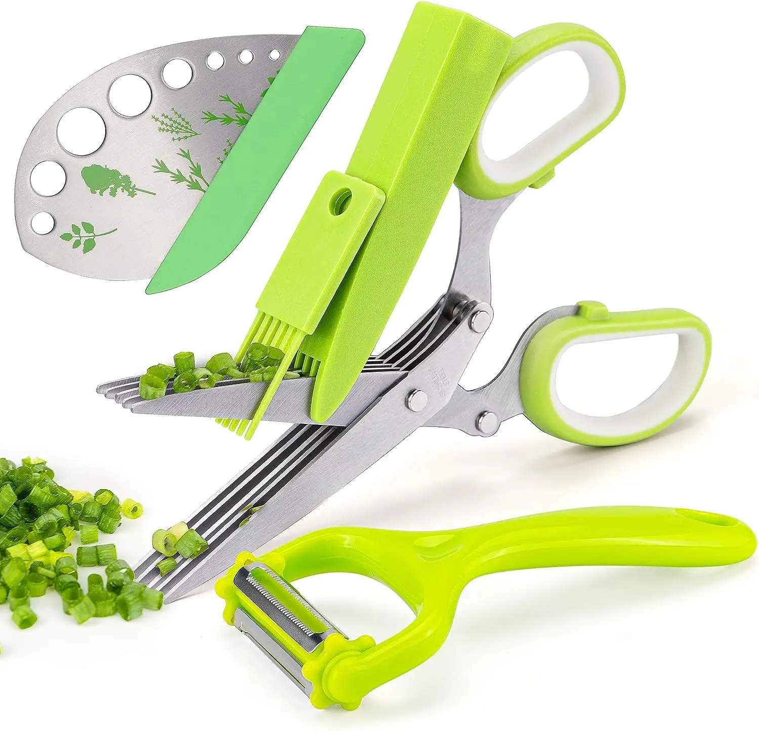 Herb Prep Kit- 5 Blade Scissors, Herb Stripper, Peeler