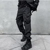 Autumn and winter men's pure black multi-pocket cargo pants trend loose bunched feet casual pants  size 3XL 4