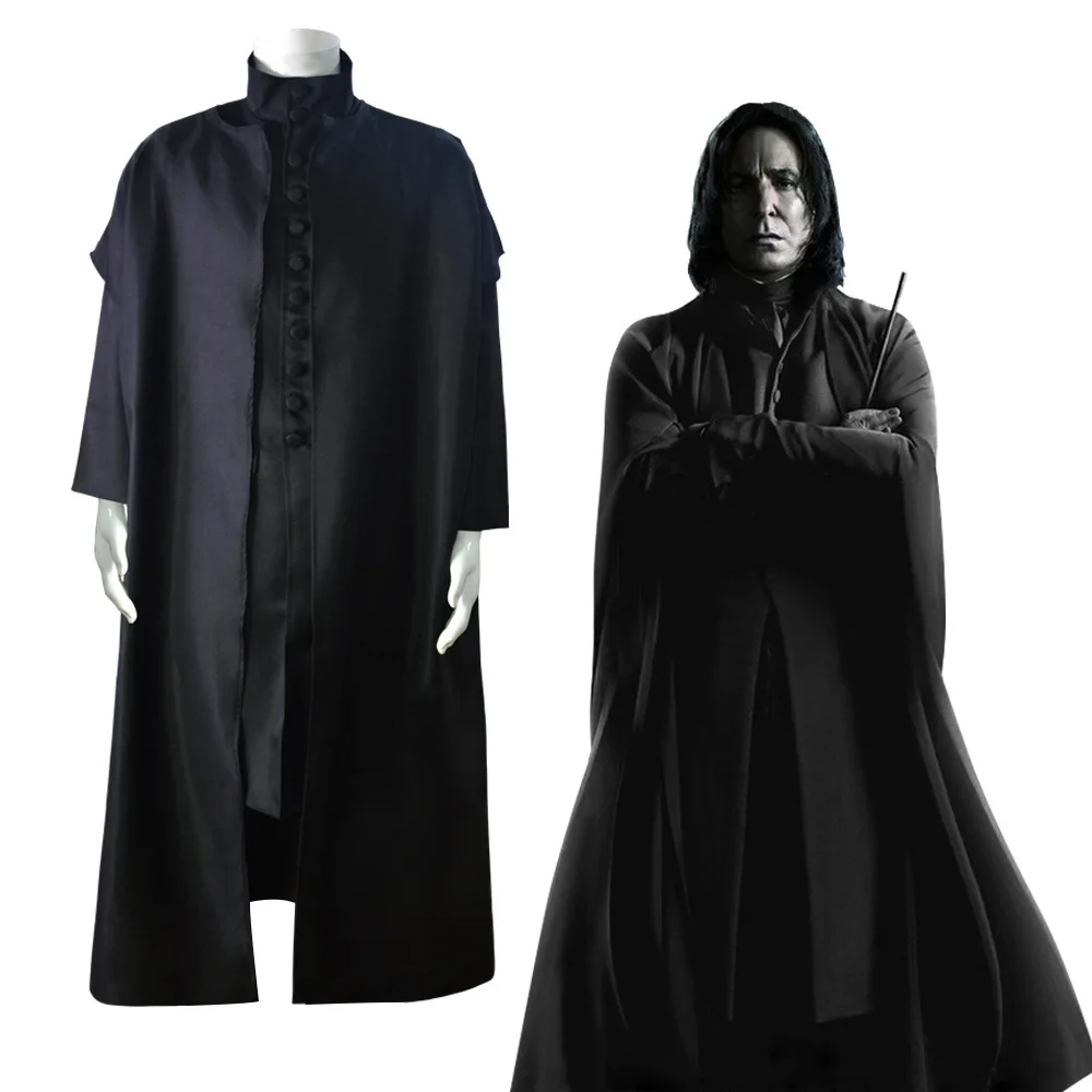

Professor Severus Snape Cosplay Costume Hogwartes School Black Cloak Shirts Suits Adults Robe Magic Wand Carnival Party Uniforms
