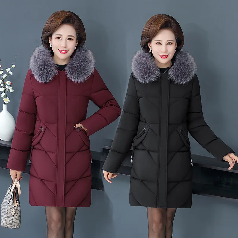 

Куртка из плотного пуха и хлопка, куртка из хлопка для женщин среднего возраста, длинное хлопковое пальто большого размера в иностранном стиле