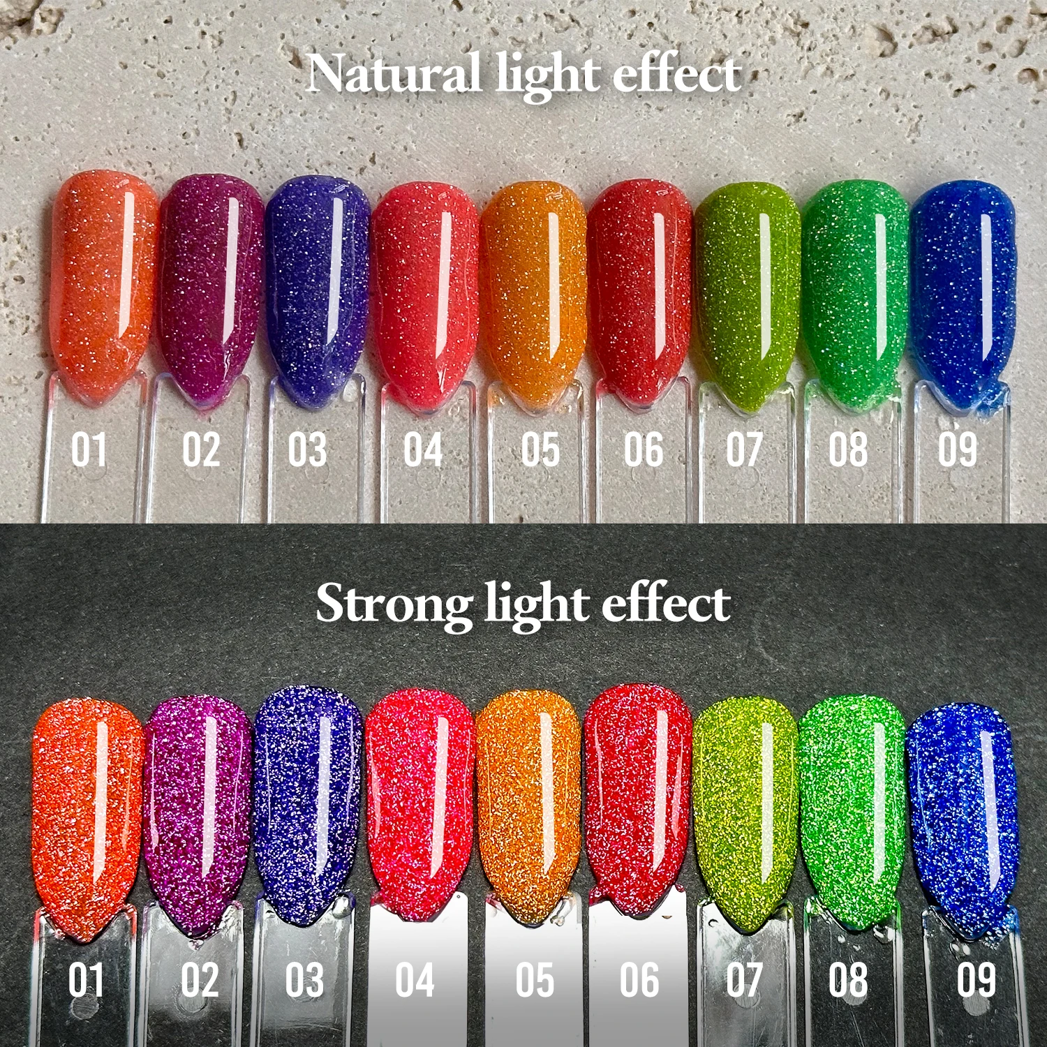FZANEST Neon Glitter Gel Polish Glitter Pink Green Blue Gel Polish Orange Reflective Gel Nail Polish 6