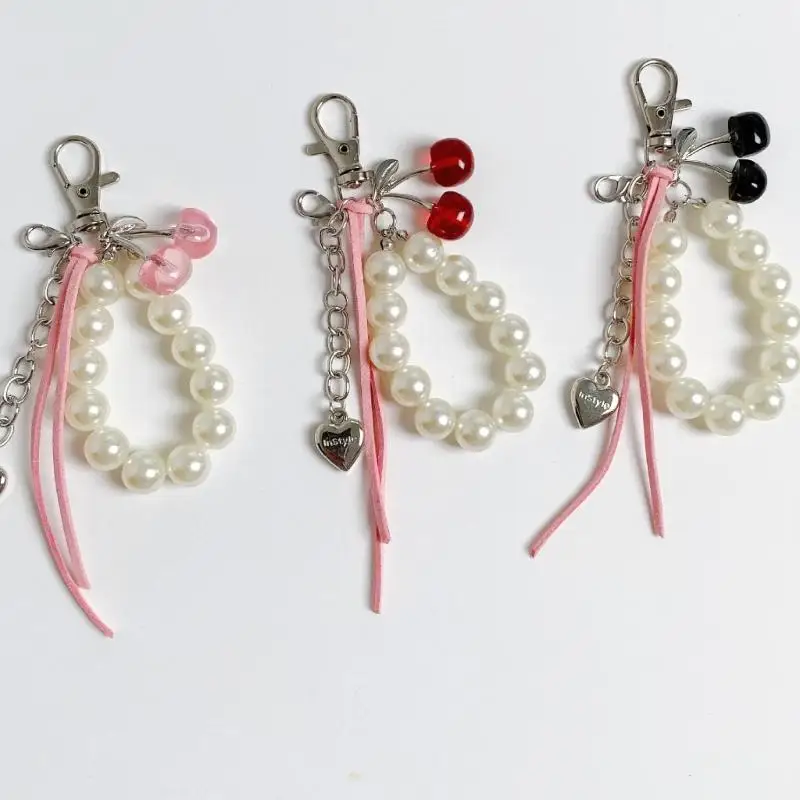 A52E Zarte Perlen Kirsche Schlüsselanhänger Mode Schlüsselbund Schmuck Geschenk für Frauen Mädchen – Detail 8