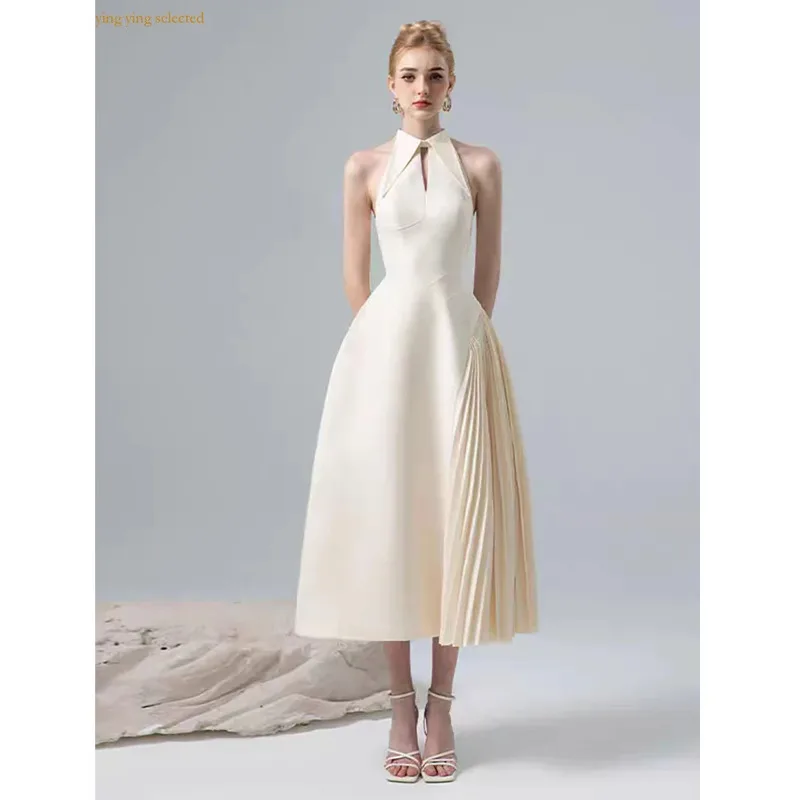 

Y-Y Women Fashion Dress Lapel Hollow Sleeveless Patchwork Pleated Waist Asymmetric Elegant Valentine's Day Dresses Summer New