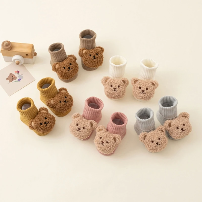 

Anti Skid Cotton Socks for Kids Bear Decor Non Slip Floor Shoes Soft and Comfortable Socks for 0-1T Boys Girls