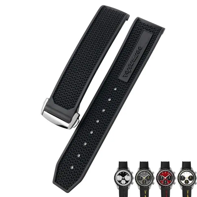 SCHIK Natural Rubber 20mm 21mm 22mm Watchband For Omega Speedmaster Seamaster 300 Soft Silicone Moonwatch S Watch Strap Men