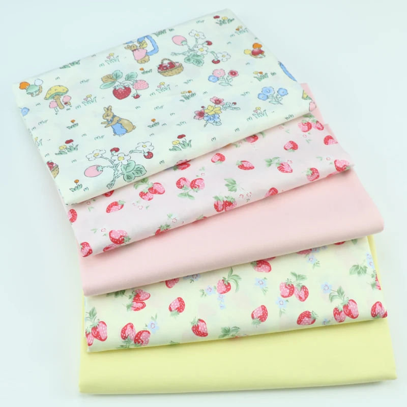 토끼 과일 딸기  면 원단, DIY 침구 의류, 원피스 패치워크 원단, 어린이 수공 면직물, 160cm * 50cm