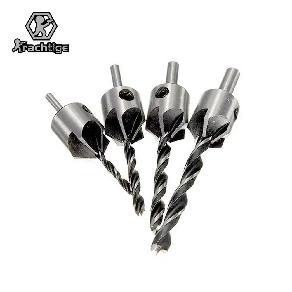 

4pcs 3mm-6mm Hole Saw Drill Set HSS 5 Flute Countersink Wood Drill Steel Countersink Drill Set