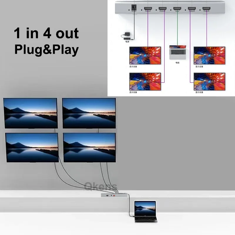 8K60Hz HDMI Splitter 1x4 HDMI2.1 HDR 3D Audio Video Converter 1 In 2 3 4 Out 4k 120hz 8K 1x2 HDMI Splitter PC To TV Dual Display