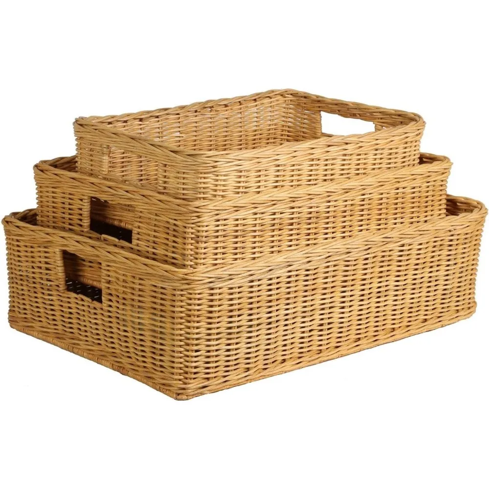 Under The Bed/Basic Wicker Storage Basket, Extra Large, 25 in L x 19.5 in W x 8 in H, Sandstone 6