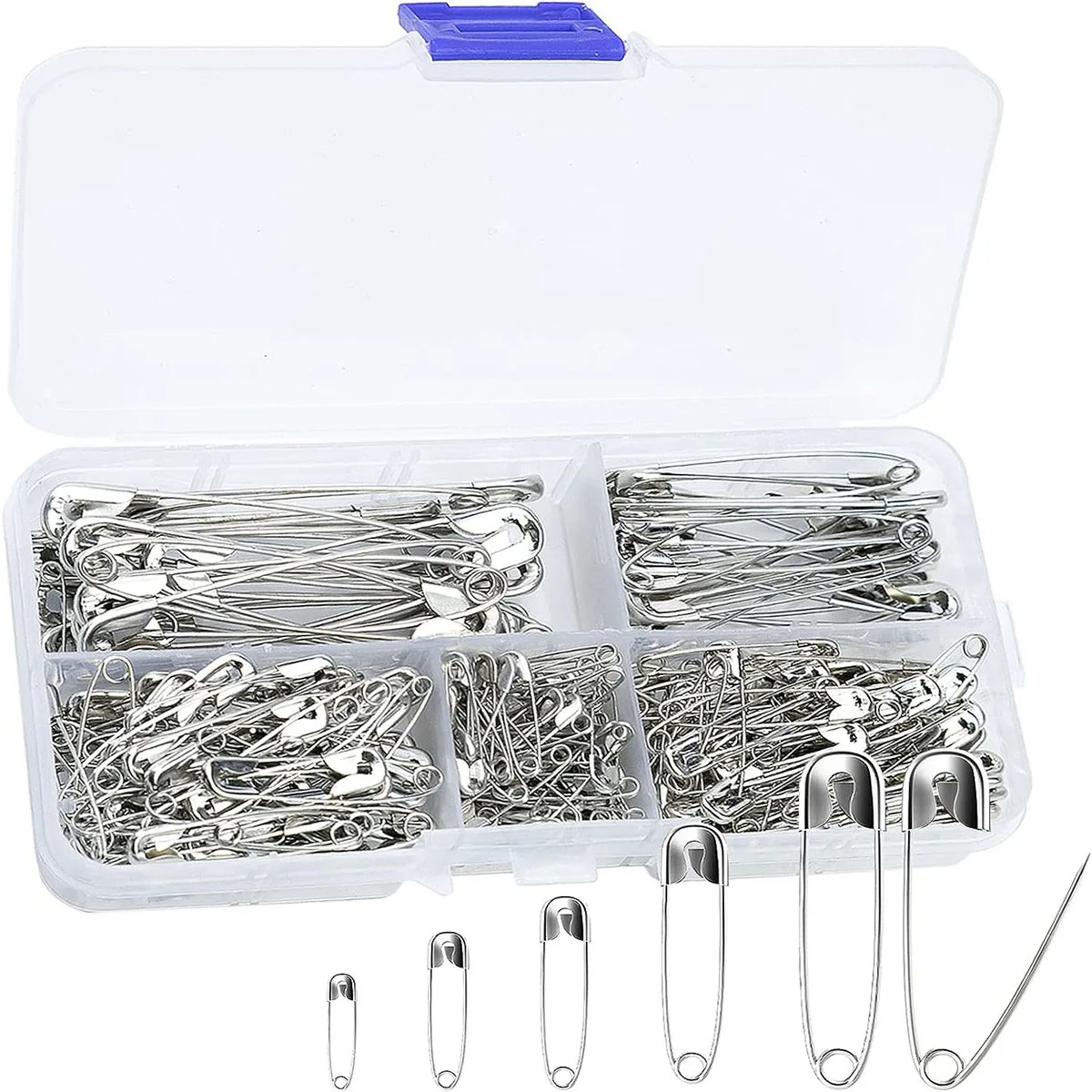 420 Pack Safety Pins Assorted, 5 Size, Strong Nickel Plated Steel