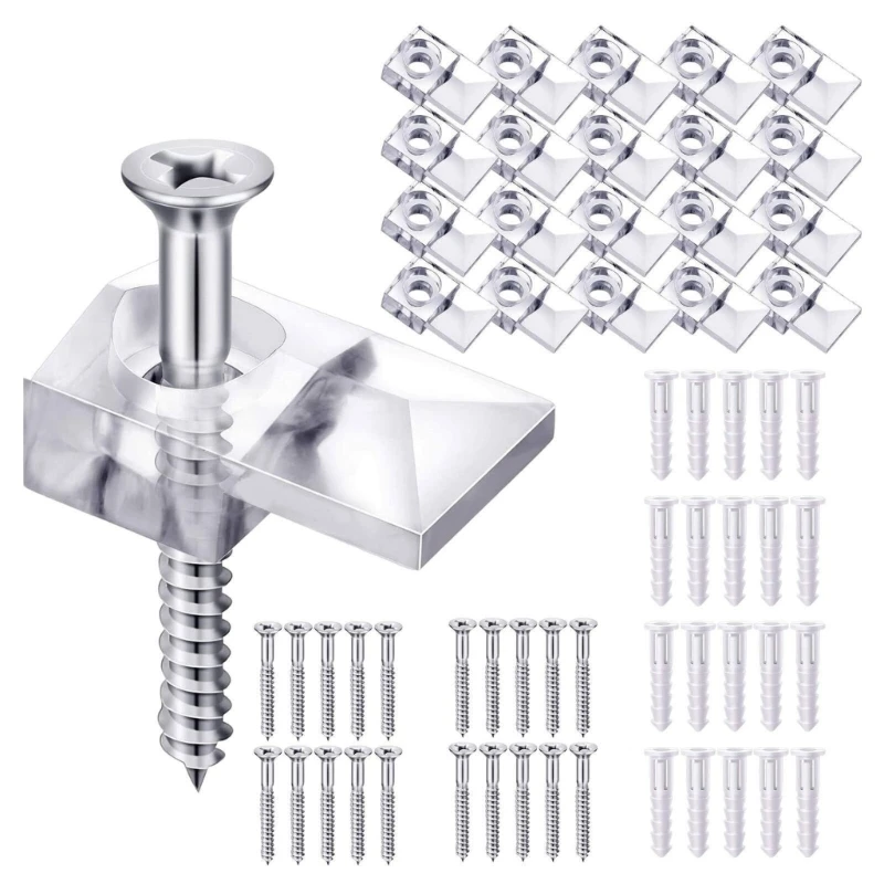 

20/40Pcs Mirror Mounting Clips Clear Plastic Mirror Holder Clips Mirror Mounting Hanging Clip with Screw Wall Hardware