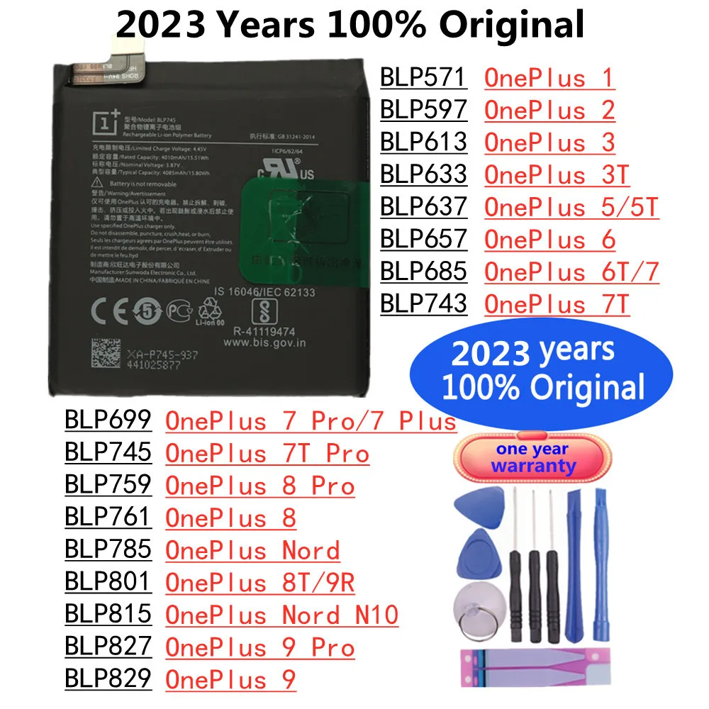 

2023 Years New Original Battery For OnePlus 1 2 3 3T 5 5T 6 6T 7 Pro 7Pro 7Plus Plus 7T Pro 8 Pro 8T 9R Nord N10 9 Pro Batteries