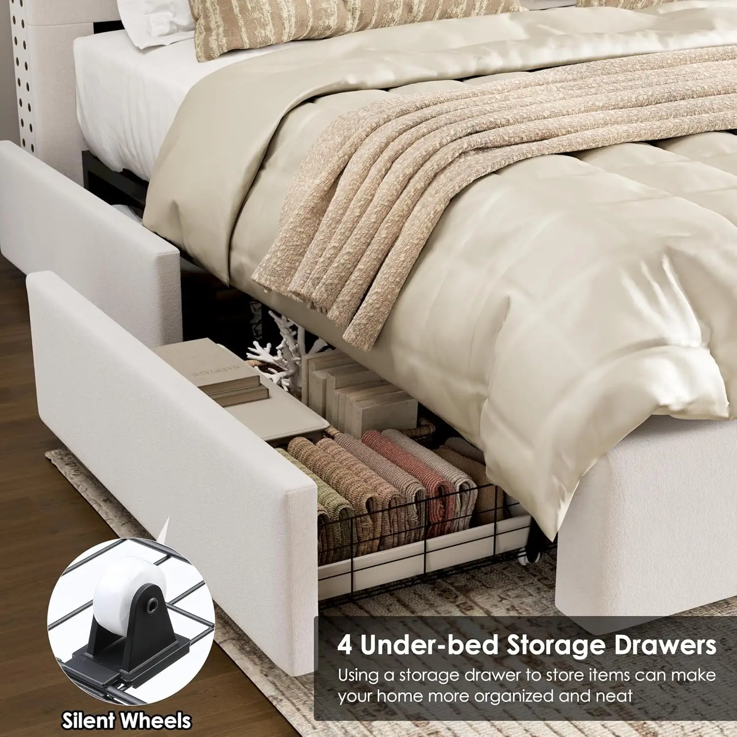 Queen Size Bed Frame 54" Tall Headboard with Gorgeous Button Tufted and Nail, Velvet Fabric Upholstered Bed Frame includes