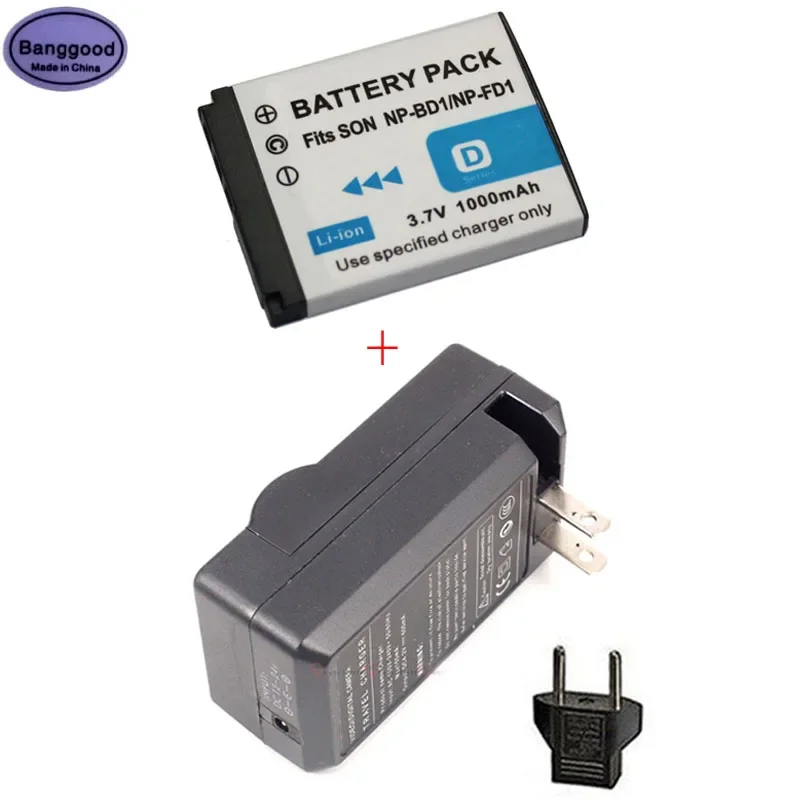 

3.7V 1000mAh NP-BD1 NP-FD1 NPBD1 NPFD1 Camera Battery + AC Charger for Sony T2 T200 T70 T700 T300 T77 T500 T700 T90 T900 TX1