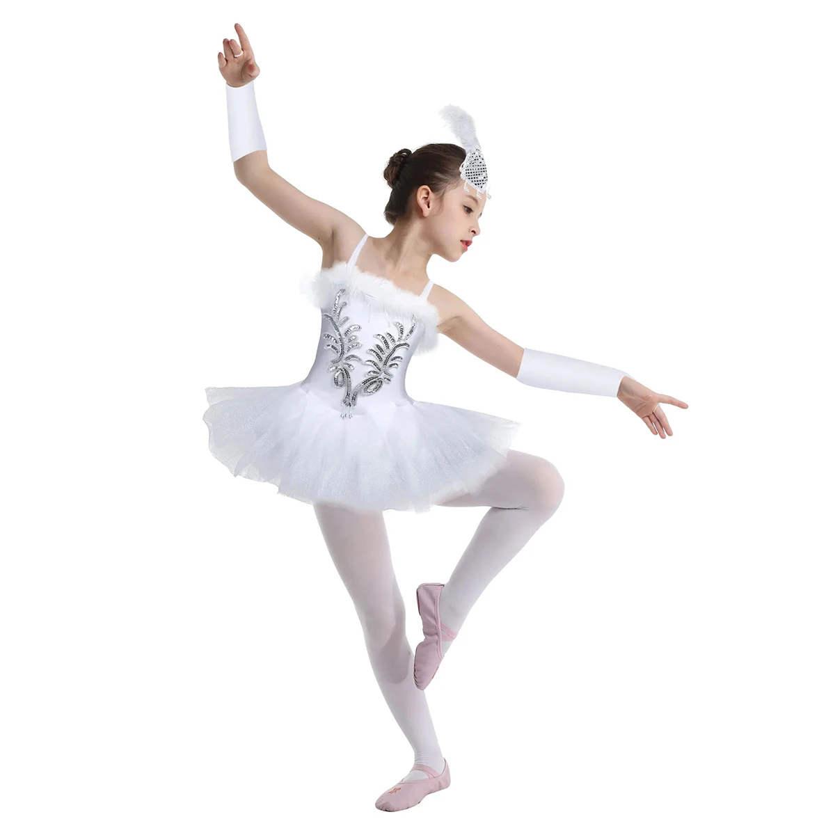 

Kids Girls Princess Tutu Dress Swan Costume Ballet Dance Gymnastics Leotard Dress With Gloves Hair Clip Set Ballerina Dance Wear