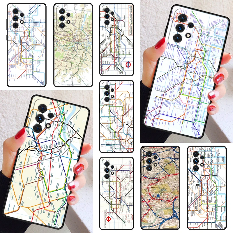 London Underground Tube Map Case Cover Per Samsung Galaxy A52 A72 A73 A20E A21S A50 A70 A11 A12 A42 A31 A40 A51 A71 A32 A80 A91