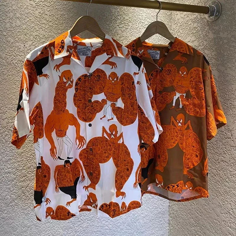 

Футболка WACKO MARIA с гавайским принтом для мужчин и женщин, уличная рубашка с коротким рукавом и абстрактным принтом смешного граффити, лето 1:1