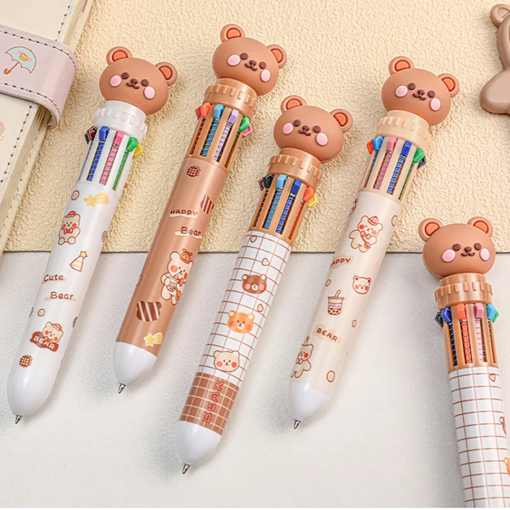 Ballpoint Pen Gel Pens Multifunction Ballpoint Pen Multicolored Pens Colorful Refill 10 Colors Cute Cartoon Bear for School Office Supply