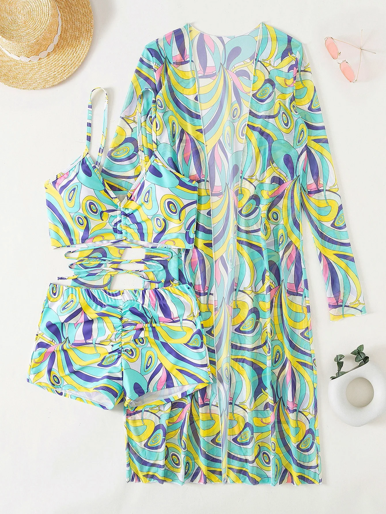 High Waist Print Bikini with Cover-Up