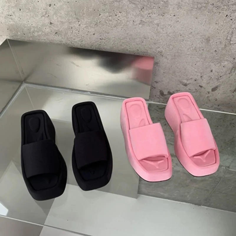 

Pink Wedge Sandals Women Platform High Heels Slippers Designer Slides Block Heel Summer Shoes Sandales Femmes