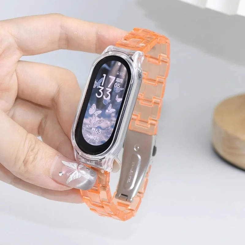Color Collision Resin Watch Strap with Transparent Protective Cover Wristband