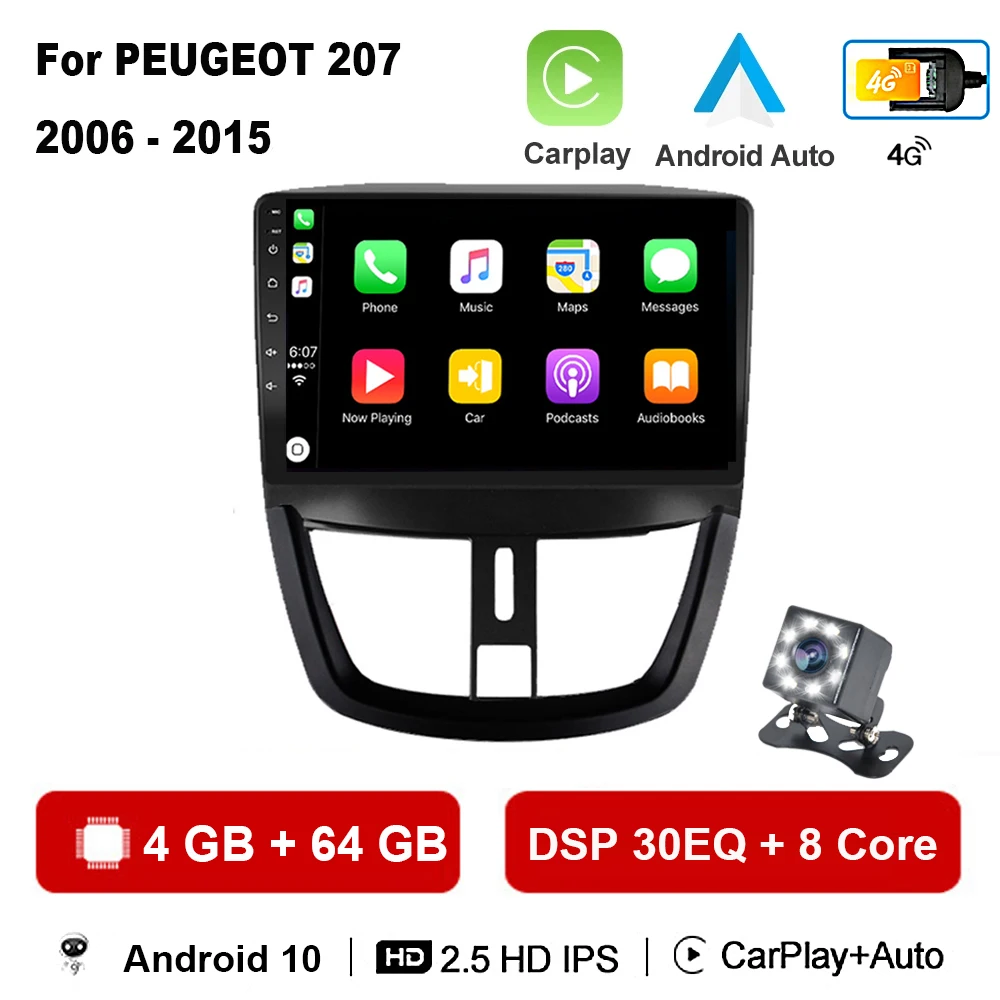 pioneer car stereo 2G+32G Android 10 For PEUGEOT 207 2006 - 2015 Car Radio Multimedia Video Player Navigation GPS 2 din dvd pioneer car audio Car Multimedia Players