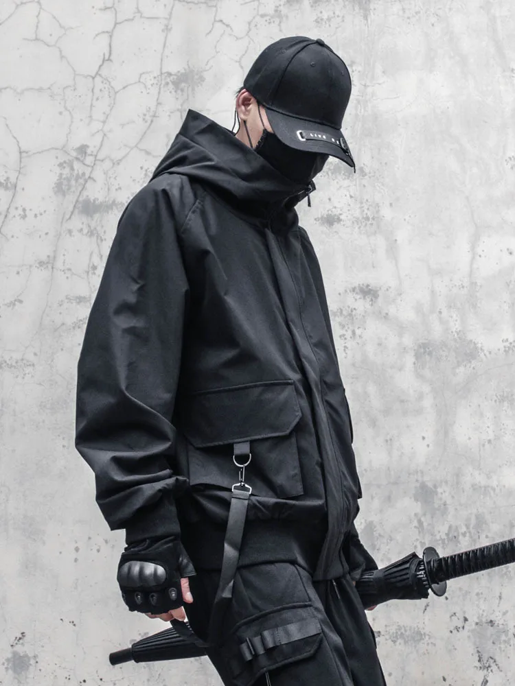 High Quality Punk Hip Hop Techwear Cargo Jacket Men Street