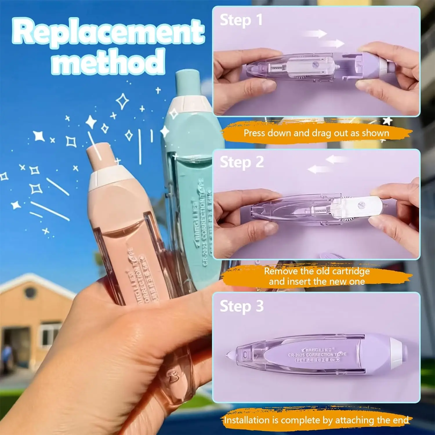 Morandi Color Retractable Correction Tape 5mm*6m Press type Correction Tape Stationery Supplies Portable Corrective