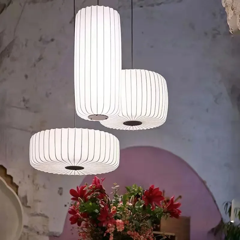 

Japanese Fabric Restaurant Chandelier Home Living Room Ceiling Hanging Lamps White Dining Room Lighting E27 Pendant Lights