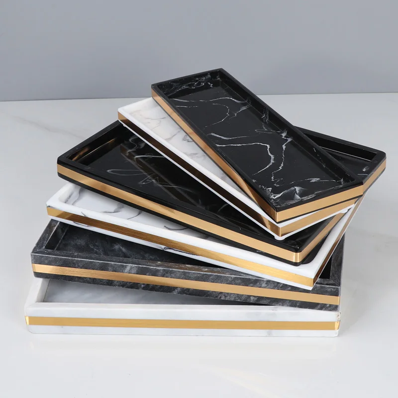 Nordic Resin Tray Hotel Marble Texture Storage Tray Bathroom Toiletries Counter trays Toiletries Dental Plates Bathroom Accessor storage tray
