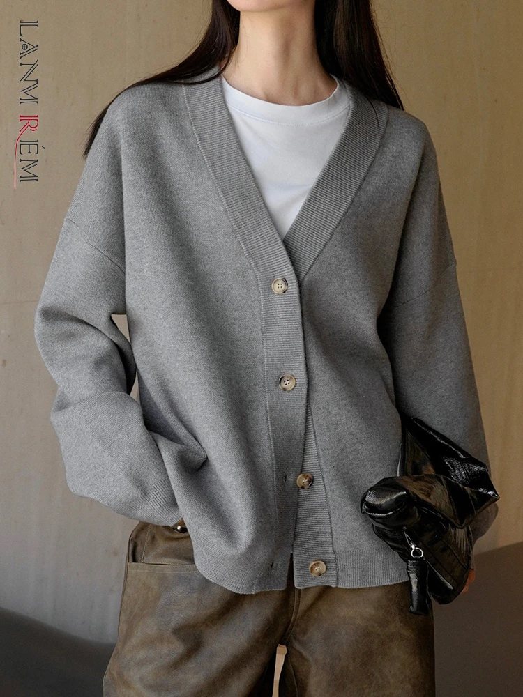 

[LANMREM] Knitting Cardigan Sweater For Women 2024 Spring New V Neck Long Sleeve Korean Style Female Tops Fashion Clothing 26D55