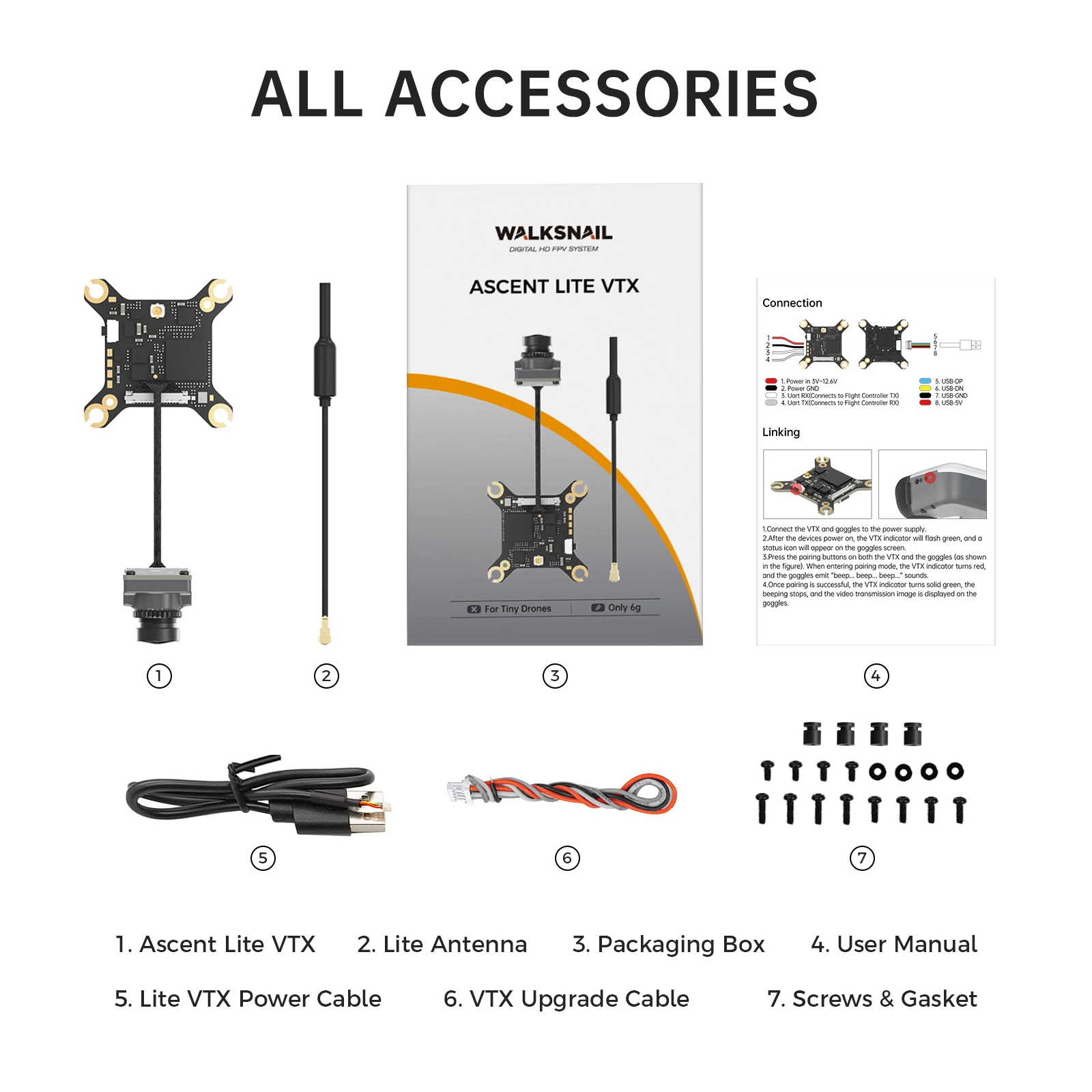 Комплект CADDX Walksnail Ascent Lite VTX Цифровая передача изображения FPV 1080P/60FPS 35 мс с низкой задержкой Дальность действия 3 км для очков Ascent FPV thumbnail 2