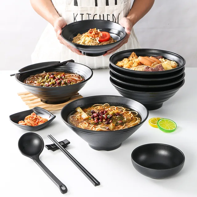 Insalata di frutta Stoviglie per fast food Ciotola per tagliatelle in plastica stile giapponese Ciotola per ramen per uso domestico Ciotola per zuppa 3