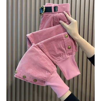 Pantaloni di velluto a coste di nuova moda donna autunno inverno tinta unita pantaloni caldi da donna Casual All-Match comodi pantaloni Harem da donna 1