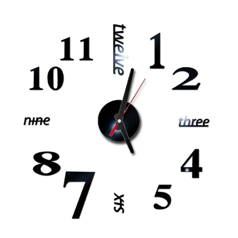 

3D DIY Wall Clock Modern Design Large Acrylic Clocks Home Sticker Room Decor Clock on the Wall Numbers-Black