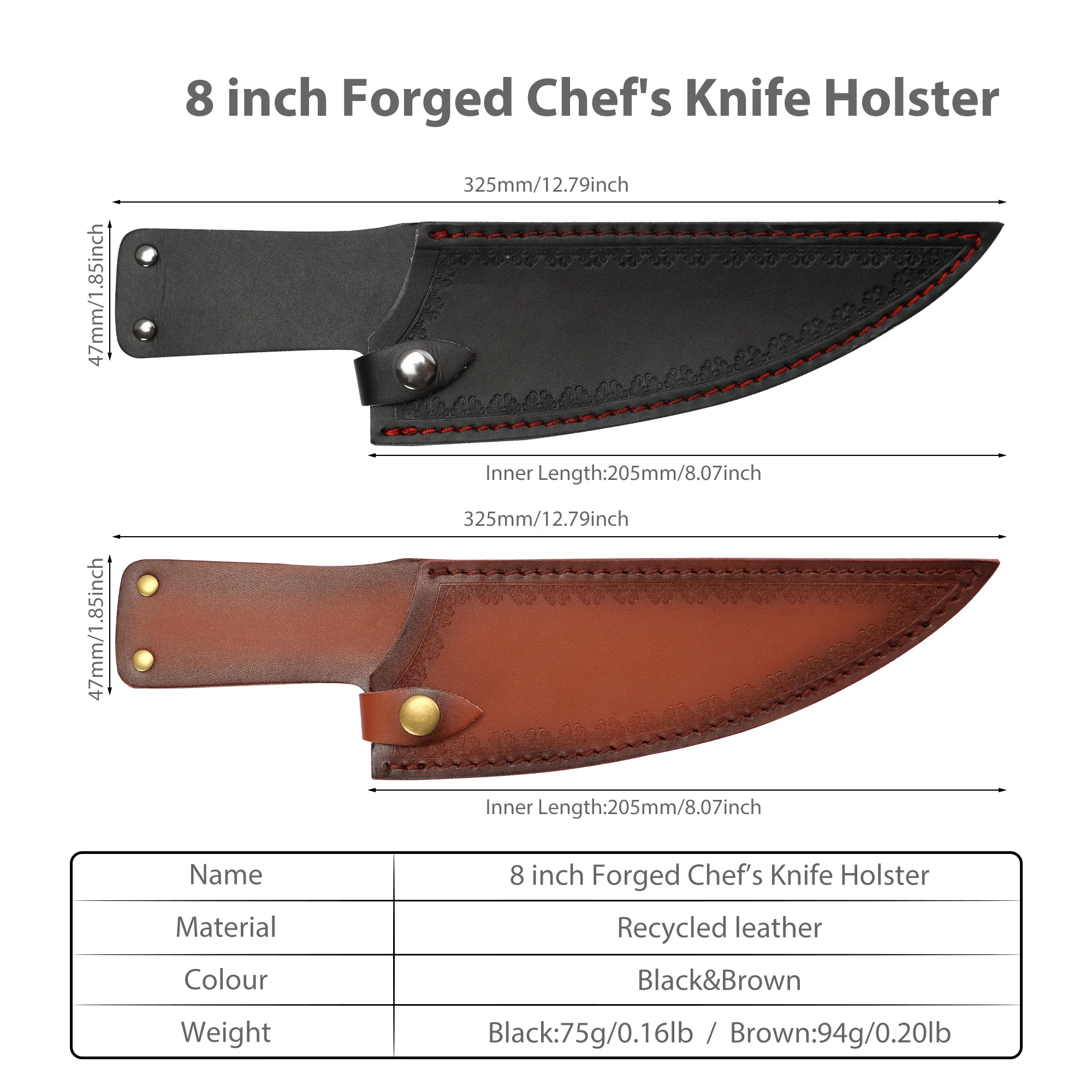 XYJ 2-pieces Set Chef Knife Sleeves Leather Cover Sheath For 8