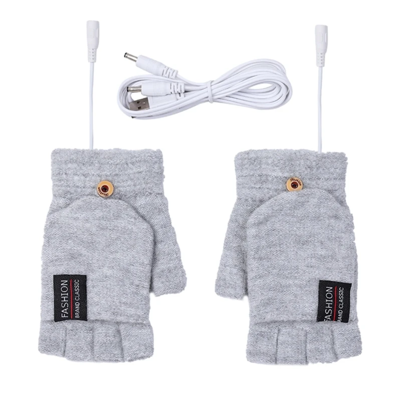

Half Finger Mittens Convertible Flip Gloves Knitted USB Electric Heated Gloves