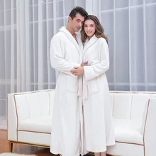 

Flannel Bathrobe Autumn/winter Nightgown Couple Bath Clothes Pure Cotton Thick Warm Home Wear Solid Color Comfortable Pajamas